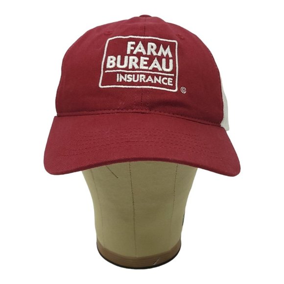 Farm Bureau Insurance Mesh Strapback Logo Cap Trucker Baseball Hat Maroon White - Picture 7 of 12